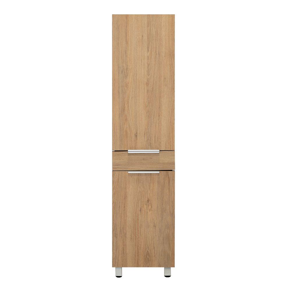 Alacena Amir, Blanco y Beige, con Una Puerta Abatible con Almacenamiento Extra y Patas de Acero - VIRTUAL MUEBLES
