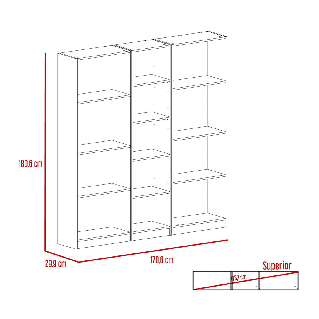 Combo de Bibliotecas Home, Wengue Incluye Tres Bibliotecas sin puertas - VIRTUAL MUEBLES