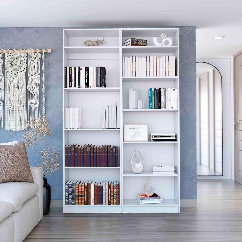 Combo de Bibliotecas Home, Blanco, Incluye Dos Bibliotecas y Dos Complementos - VIRTUAL MUEBLES