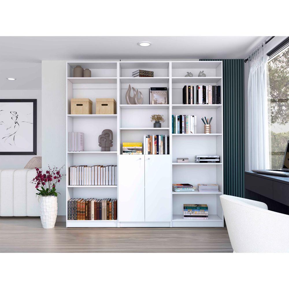 Combo de Bibliotecas Home, Blanco Incluye Tres Bibliotecas y Tres Complementos - VIRTUAL MUEBLES
