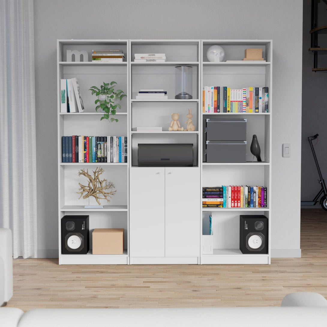 Combo de Bibliotecas Home, Blanco, Incluye Tres Bibliotecas y tres complementos - VIRTUAL MUEBLES
