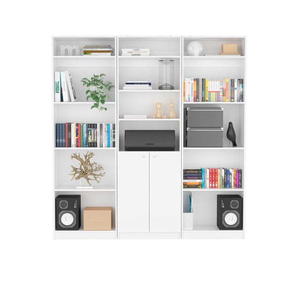 Combo de Bibliotecas Home, Blanco, Incluye Tres Bibliotecas y tres complementos - VIRTUAL MUEBLES