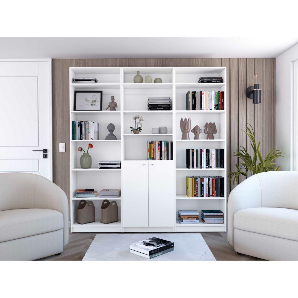 Combo de Bibliotecas Home, Blanco, Incluye Tres Bibliotecas y Tres Complementos - VIRTUAL MUEBLES