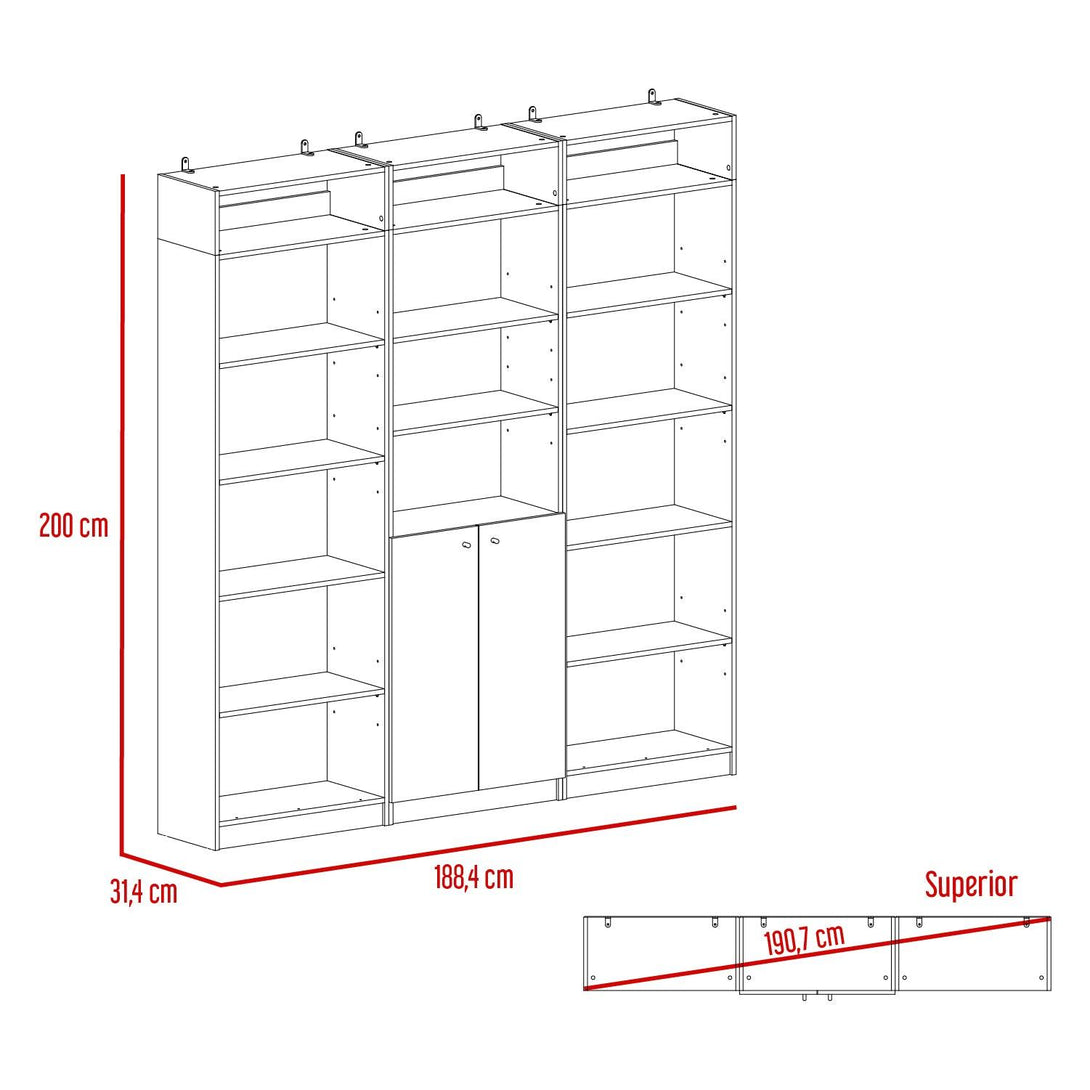 Combo de Bibliotecas Home,Wengue, Incluye Tres Bibliotecas y Tres Complementos - VIRTUAL MUEBLES