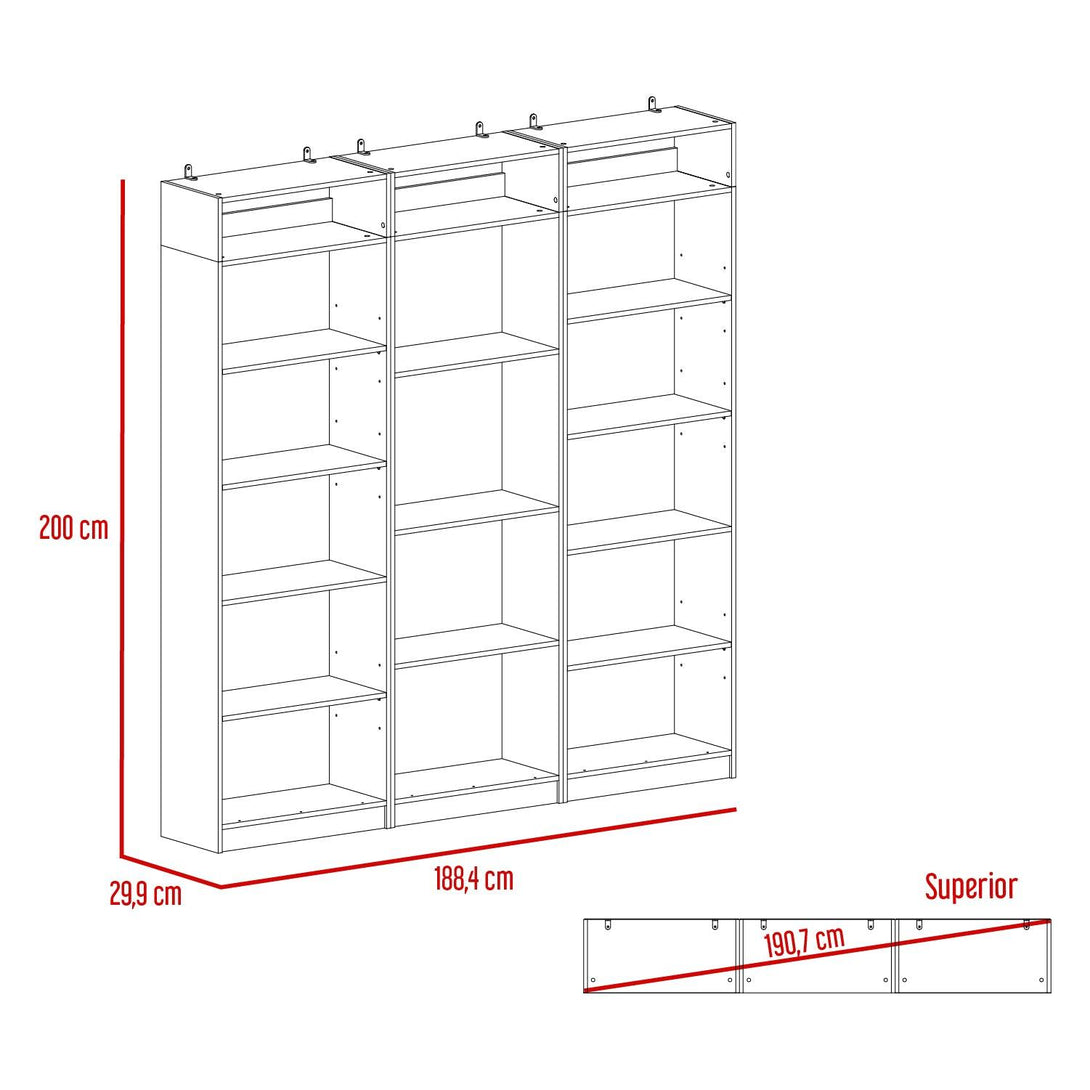 Combo de Bibliotecas Home, Blanco Incluye Tres Bibliotecas sin puertas y Tres Complementos - VIRTUAL MUEBLES