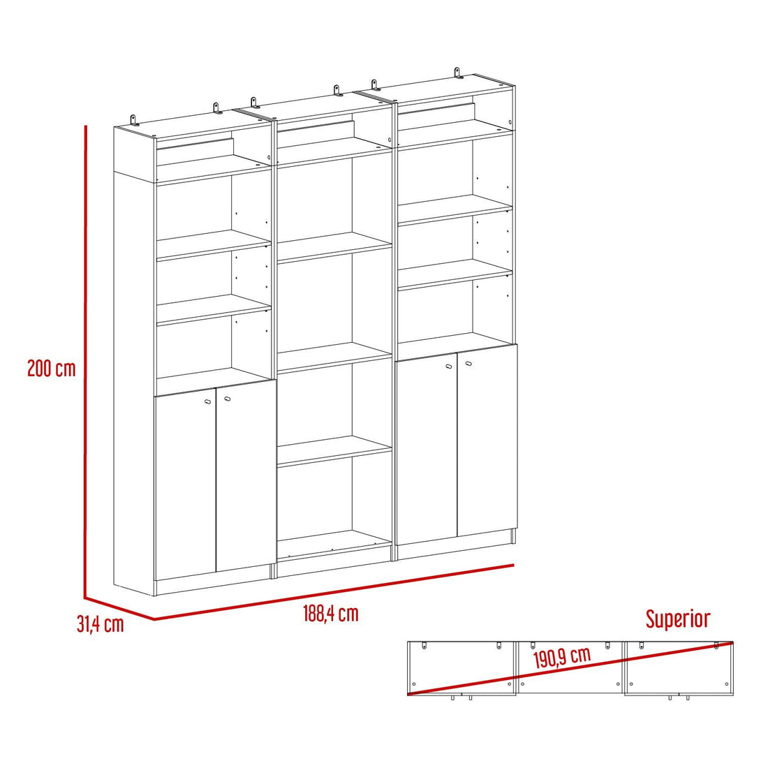 Combo de Bibliotecas Home, Wengue, Incluye Tres Bibliotecas y Tres Complementos - VIRTUAL MUEBLES