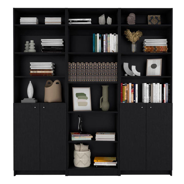 Combo de Bibliotecas Macadamia, Wengue Incluye Tres Bibliotecas y Tres Complementos - VIRTUAL MUEBLES