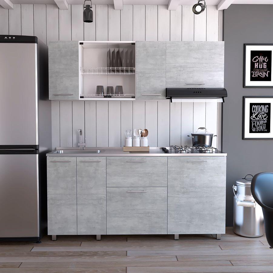 Cocina Integral Linar color Cemento y Blanco.