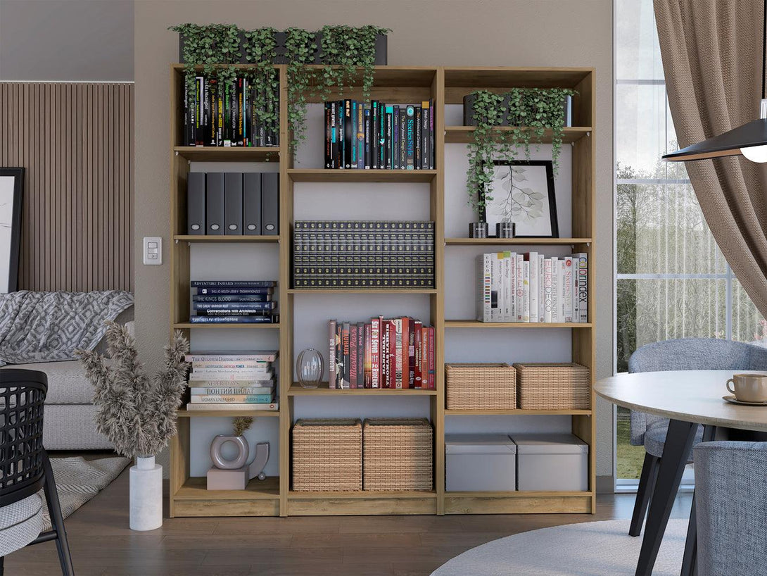 Combo de Bibliotecas Home Eco, Macadamia y Blanco, Incluye Tres Bibliotecas Sin Puertas. - VIRTUAL MUEBLES