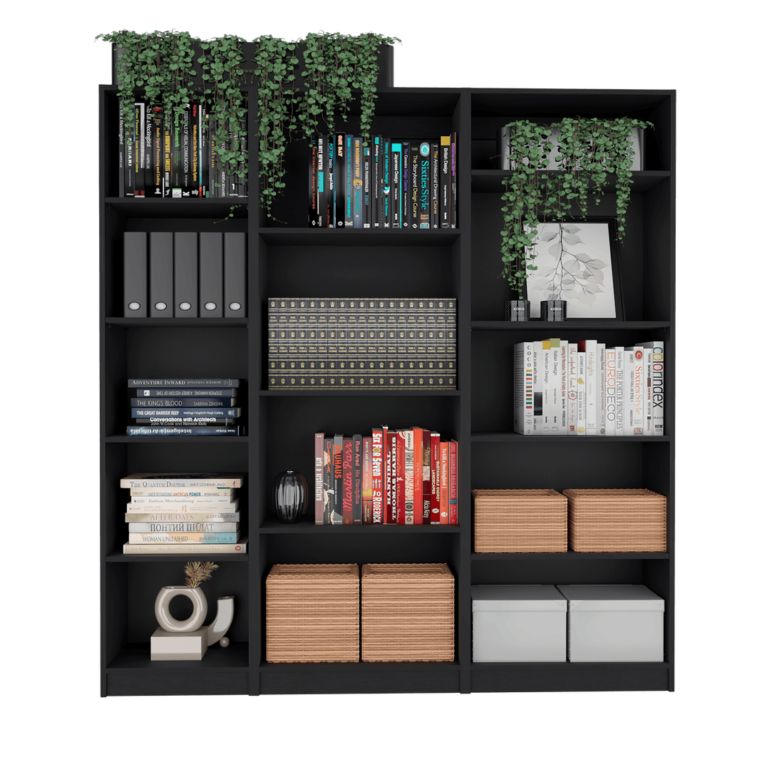 Combo de Bibliotecas Home Eco, Wengue, Incluye Tres Bibliotecas Sin Puertas. - VIRTUAL MUEBLES