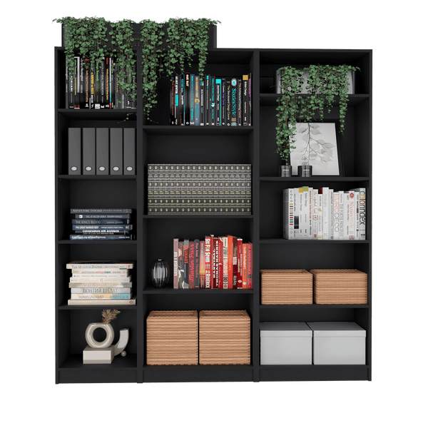 Combo de Bibliotecas Home Eco, Wengue, Incluye Tres Bibliotecas Sin Puertas. - VIRTUAL MUEBLES
