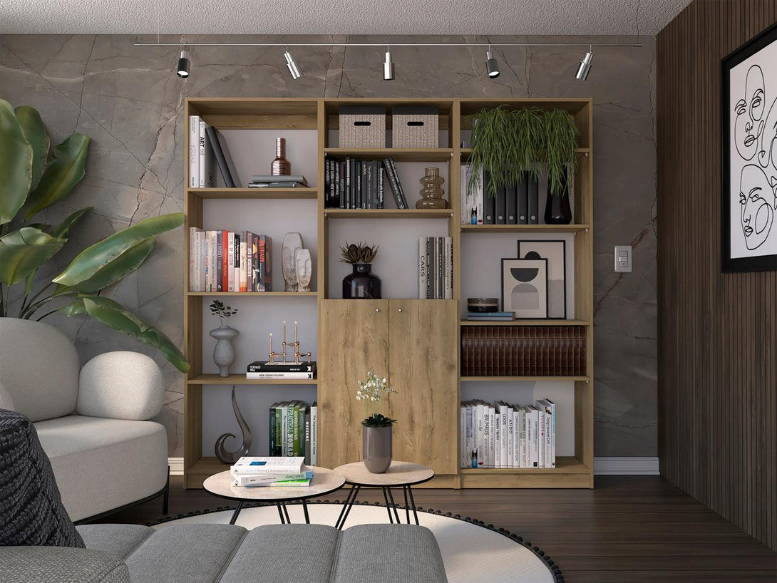 Combo de Bibliotecas Home, Macadamia y Blanca, Incluye Tres Bibliotecas de Cuatro y Cinco Entrepaños Sin Puertas. - VIRTUAL MUEBLES