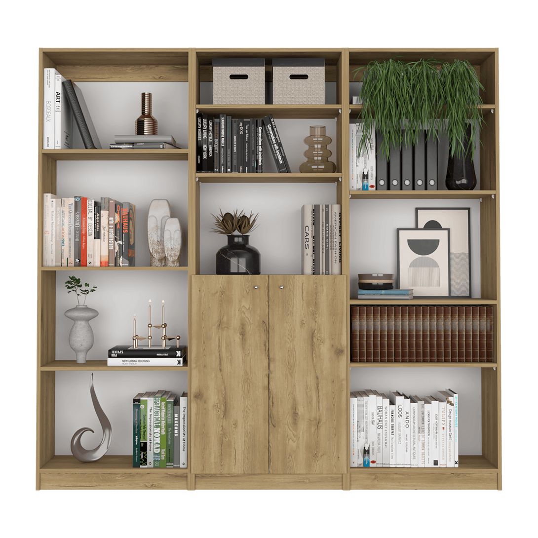 Combo de Bibliotecas Home, Macadamia y Blanca, Incluye Tres Bibliotecas de Cuatro y Cinco Entrepaños Sin Puertas. - VIRTUAL MUEBLES
