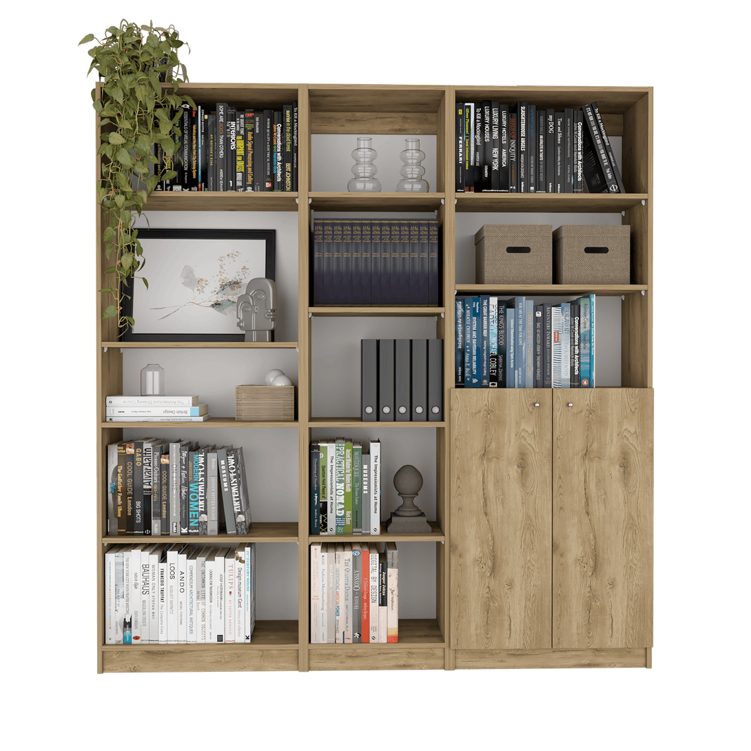 Combo de Bibliotecas Home Eco, Macadamia y Blanco, Incluye Tres Bibliotecas. - VIRTUAL MUEBLES
