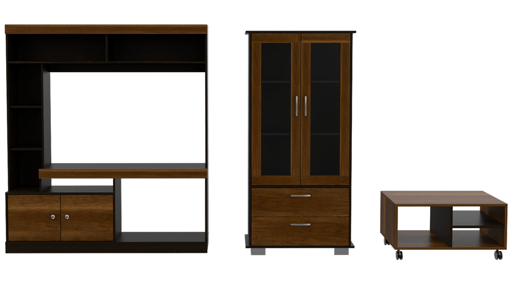 Combo Para Sala Leiah, Incluye Mesa Para Tv Vitrina Y Mesa De Centro.