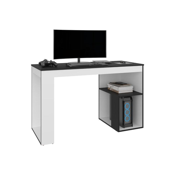Escritorio Gamer Astana, Blanco Duqueza y Wengue, con dos entrepaños y amplia superficie