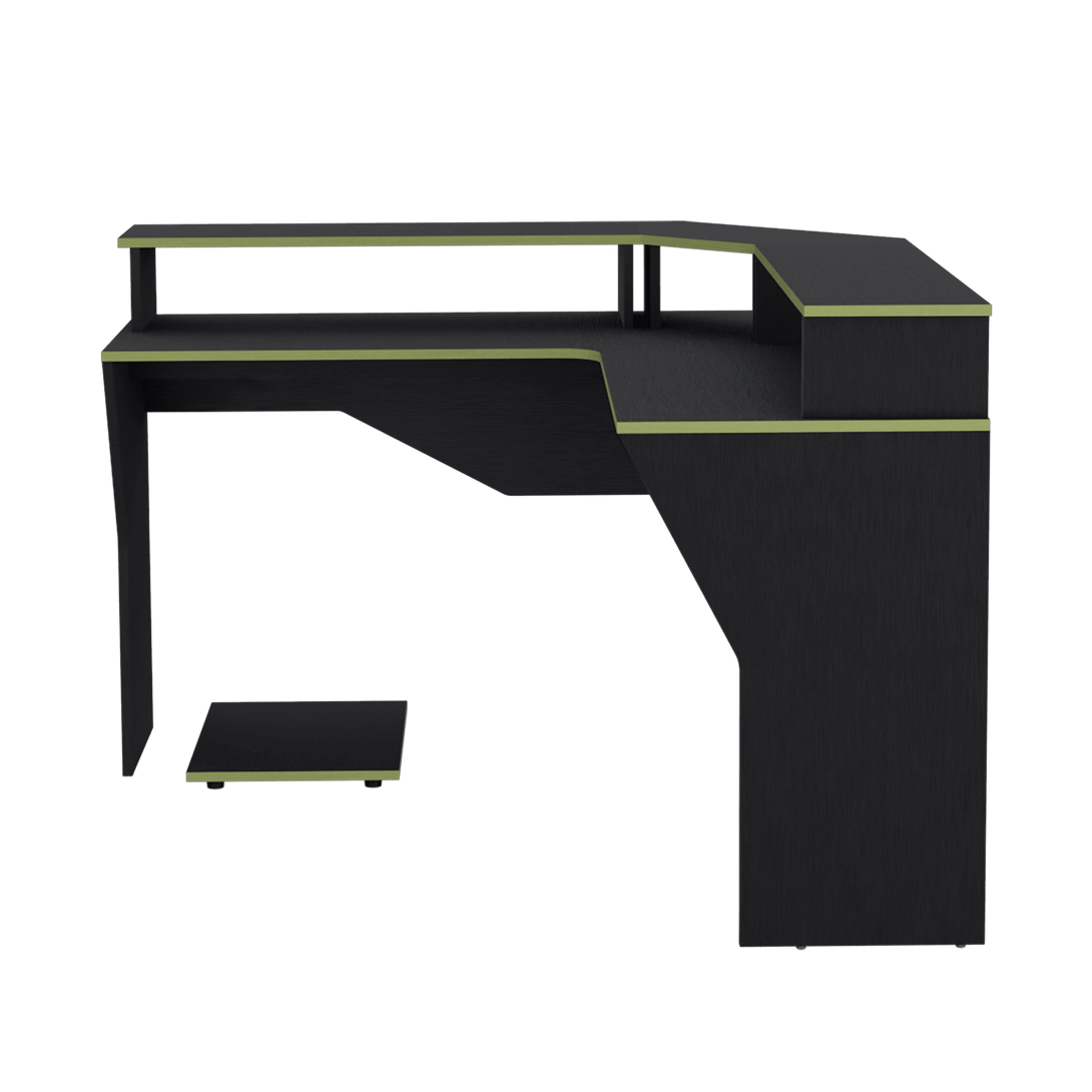 Escritorio Gamer Invictor, Wengue y Verde, con Espacio Adicional para Pantallas - VIRTUAL MUEBLES