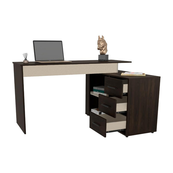 Escritorio en L Up, Nogal y Toquilla, cuenta con un amplio especio de trabajo