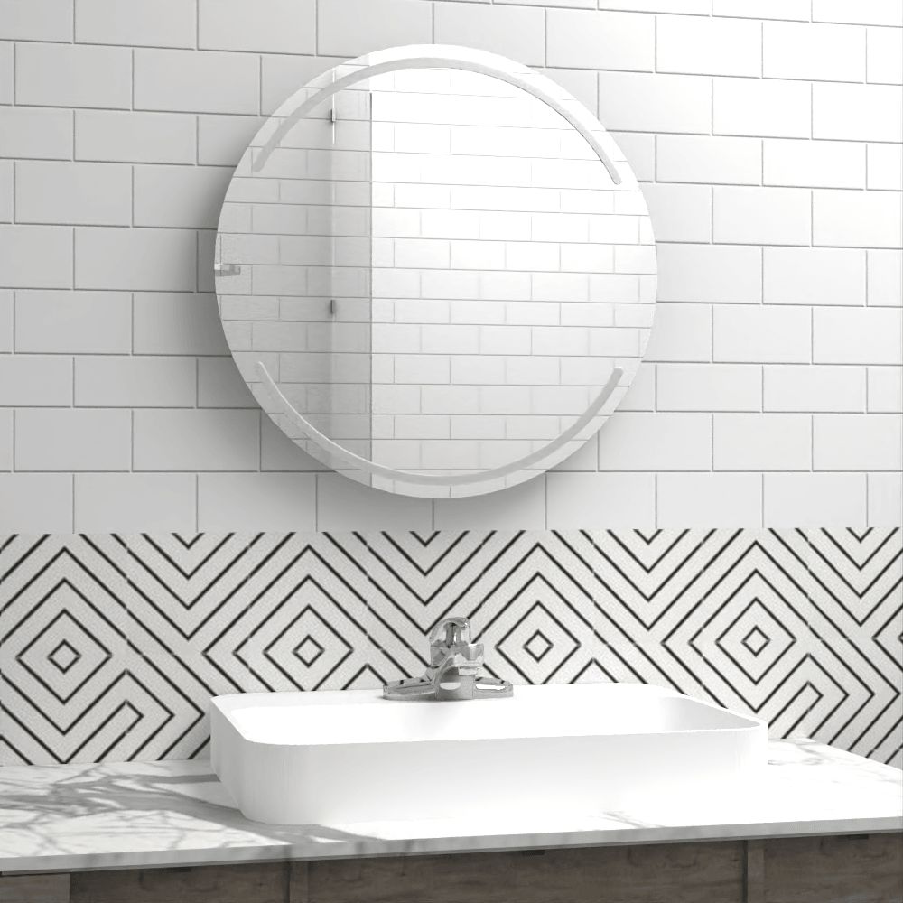 Espejo Dallas, Redondo con diseño en sandblasting en la parte superior e inferior - VIRTUAL MUEBLES