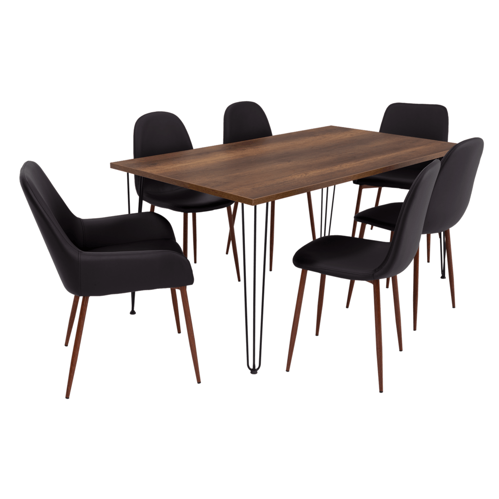Combo Comedor Vimeno, Cobre, Wengue y Café Claro, Incluye Comedor y 6 Sillas - VIRTUAL MUEBLES