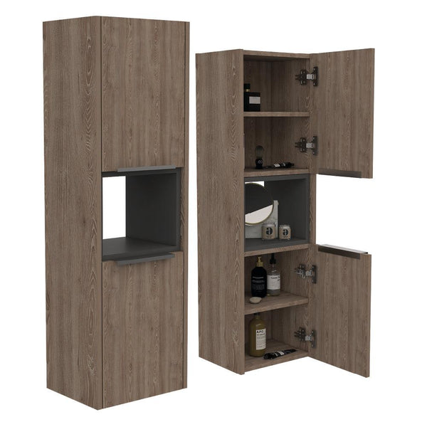 Gabinete de baño Kairoz color Miel y Plata oscuro.