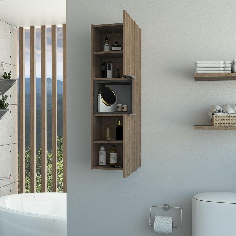 Gabinete de baño Kairoz color Miel y Plata oscuro.