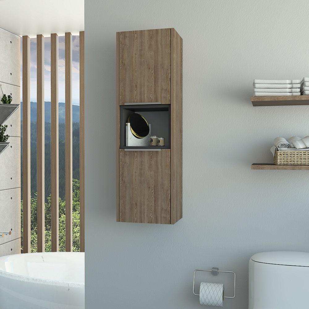 Gabinete de baño Kairoz color Miel y Plata oscuro.