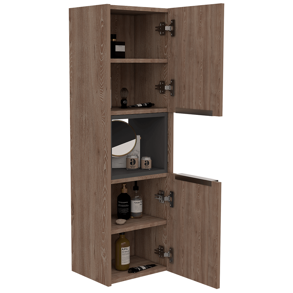 Gabinete de baño Kairoz color Miel y Plata oscuro.