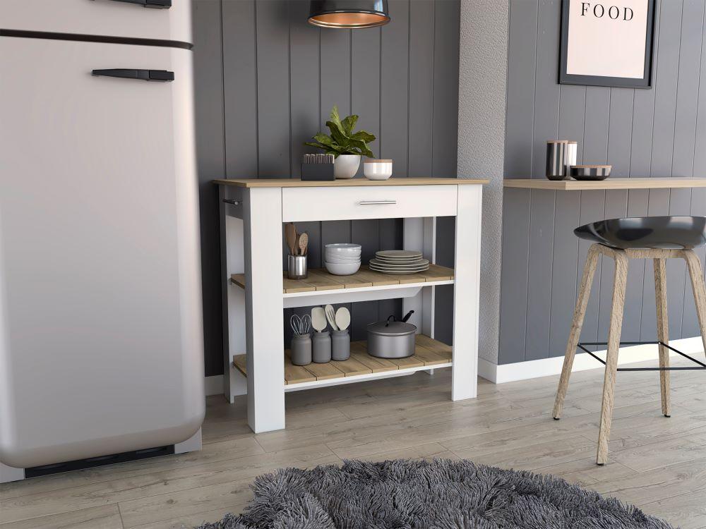 Mesa Auxiliar Cala color Blanco Vainilla Y Beige Para Cocina.