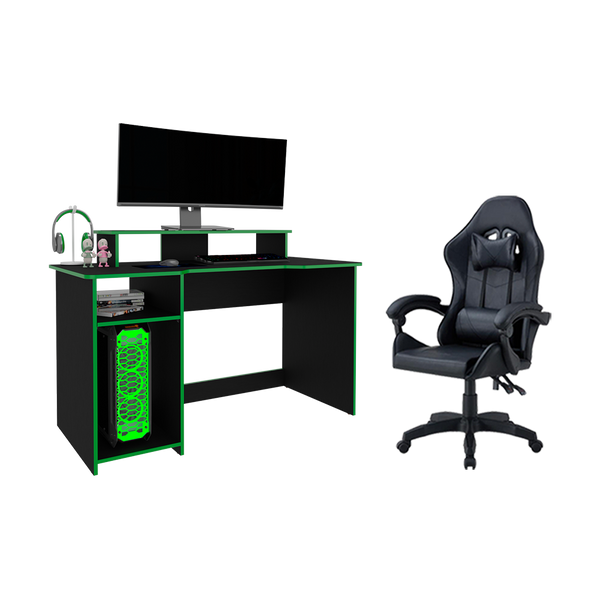 Combo para Oficina Vintel, Verde y Negro, Incluye Silla y Escritorio Gamer