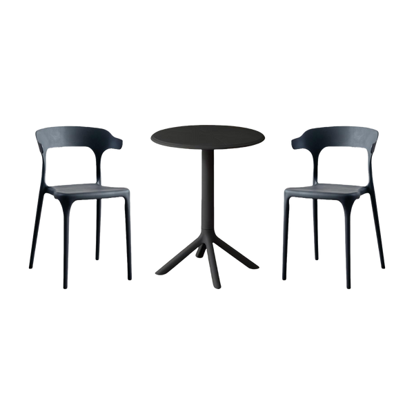 Combo Parisma, Incluye Mesa Redonda y 2 Sillas en color Negro