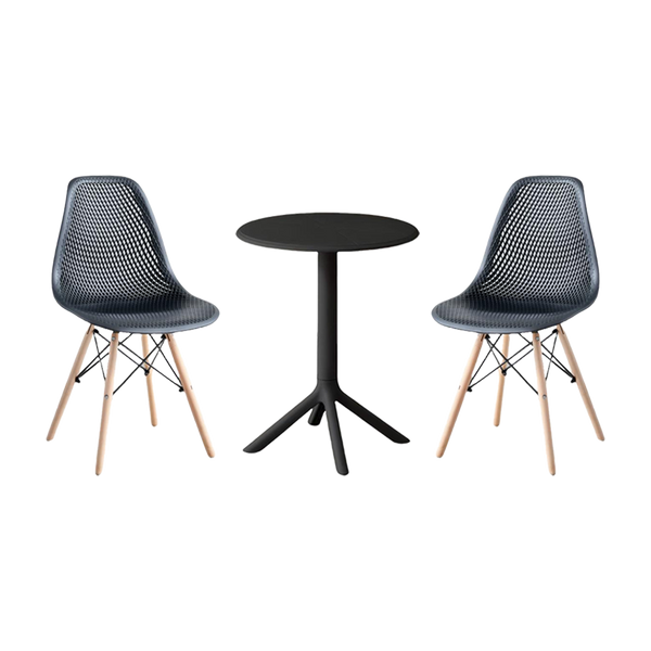 Combo Aurora, Incluye Mesa Redonda y 2 Sillas en color Negro