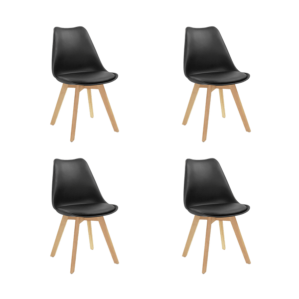 Kit de Cuatro Sillas Sasha, Negro y Café claro, cómodo asiento y patas en madera