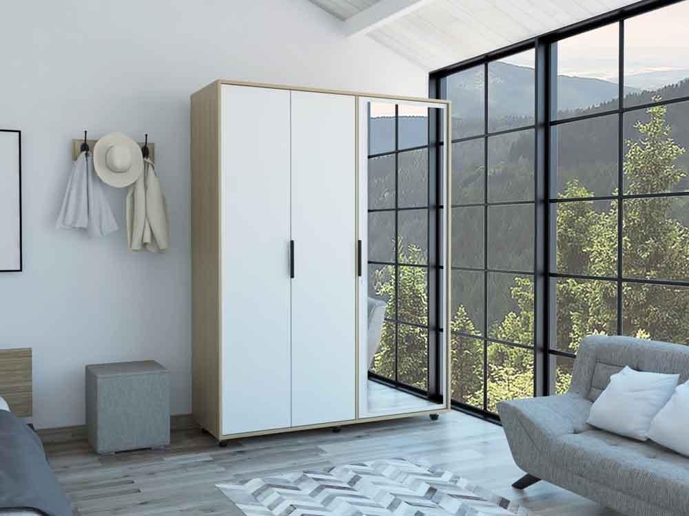 Closet Wesley con Espejo color Beige y Blanco para Habitación.
